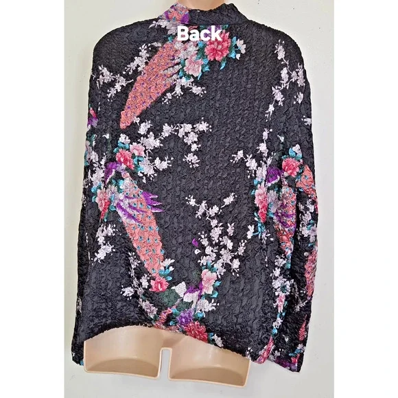 Asian Inspired Floral Top Jacket XL Reversible Textured Crinkle Super Stretchy - Picture 7 of 16